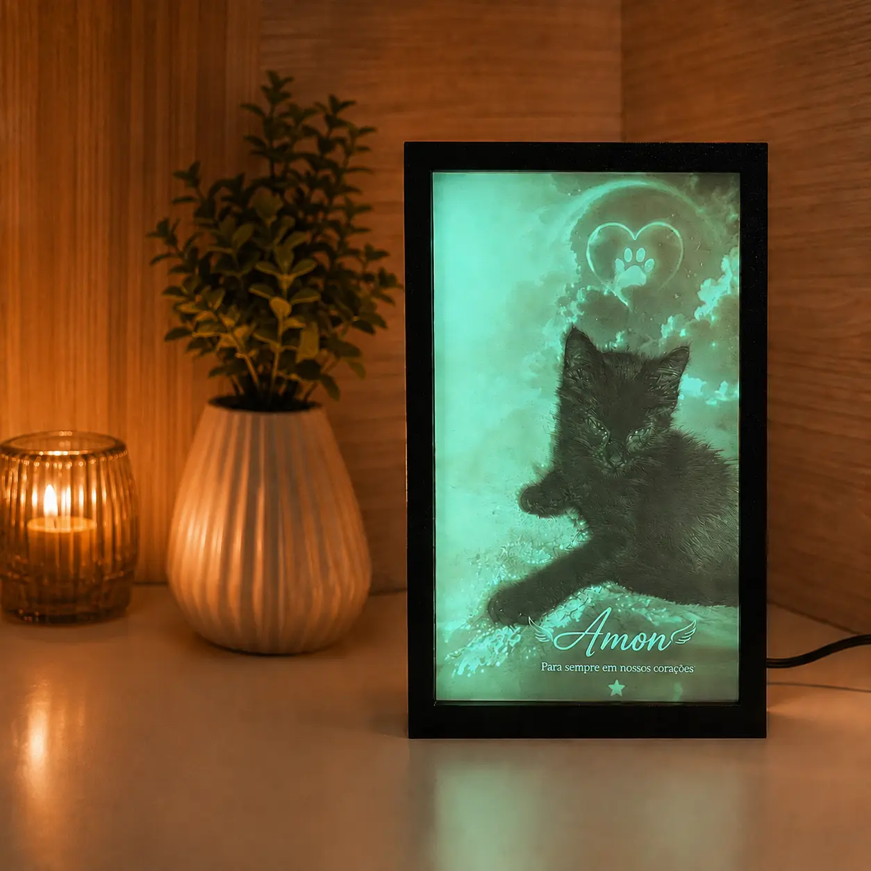 Luminária litofane em homenagem a um pet, com nome personalizado